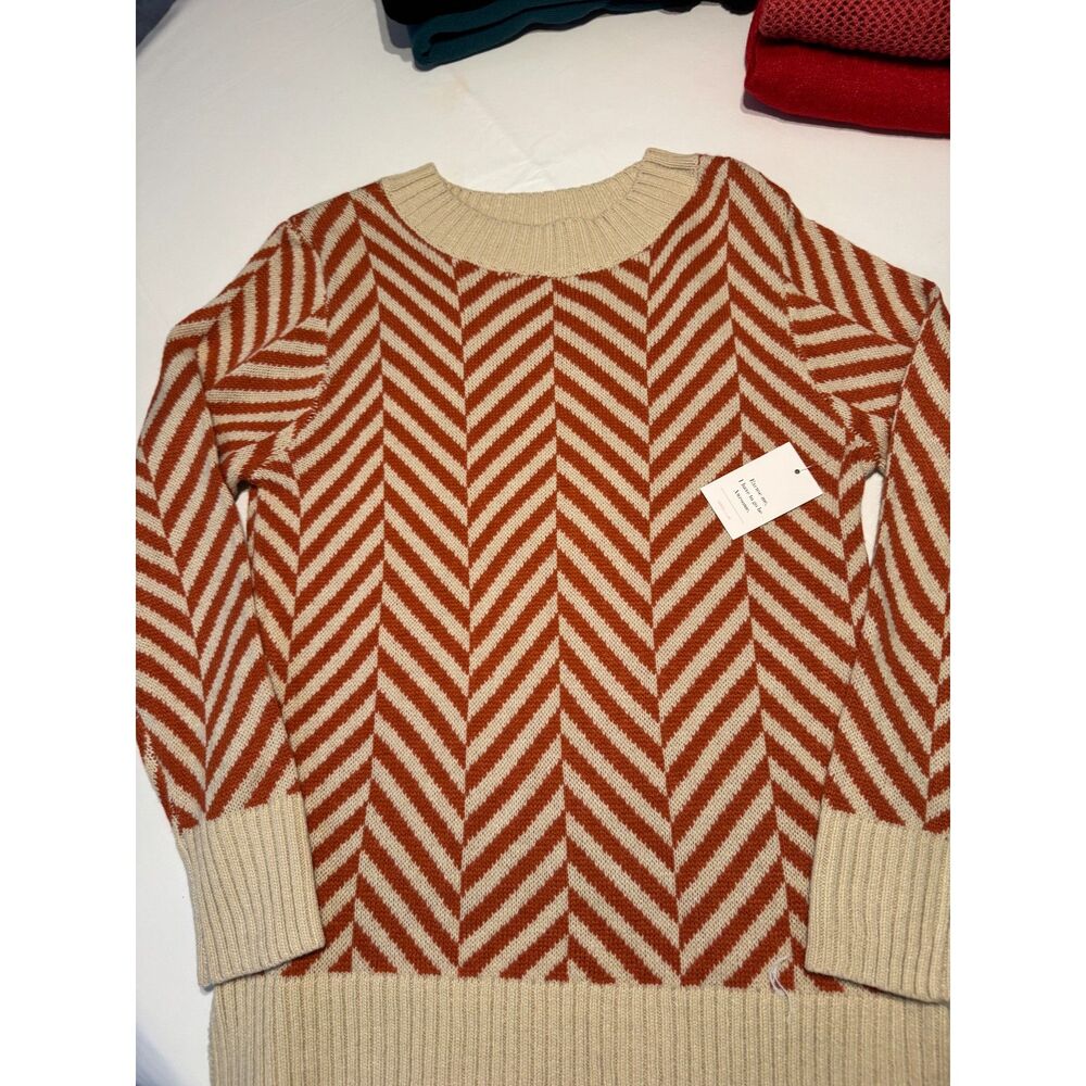 NWT Double Zero Chevron Knit Pullover Crewneck Sweater - Terracotta & Cream